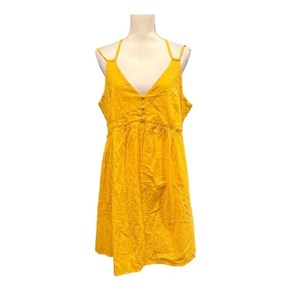 Cupshe Womens XL Beach Cover Up‎ Bright Yellow Lace Up Mini Dress Pullover Boho - Picture 1 of 8